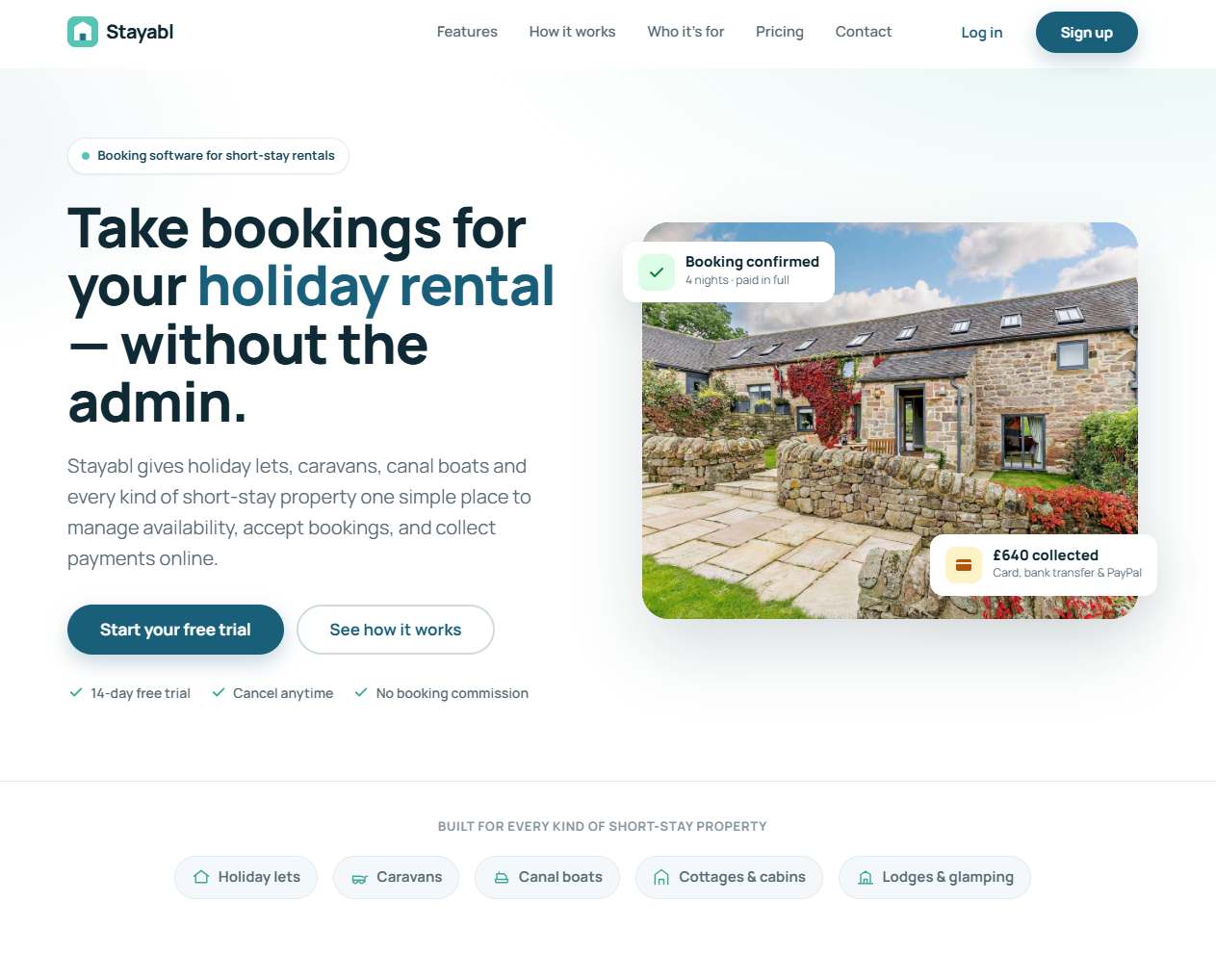 Screenshot of the Stayabl booking and calendar dashboard
