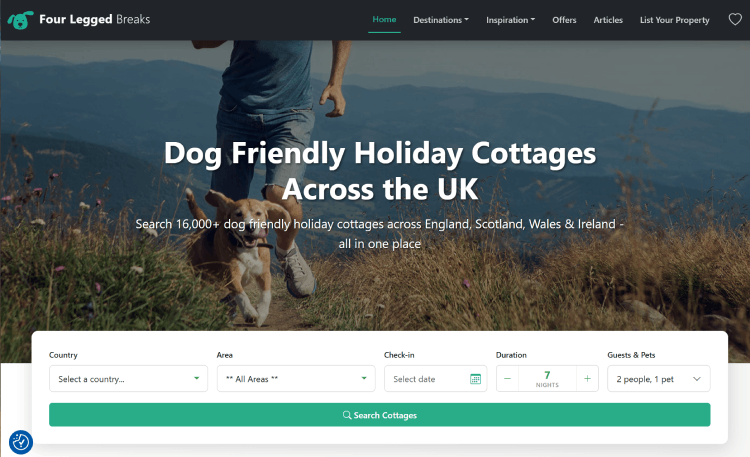 Four Legged Breaks — dog-friendly holiday website built by Almedina